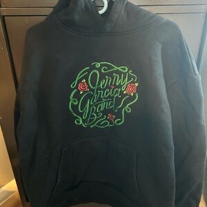 Jerry Garcia Black Hoodie with Green and Red Embroidery